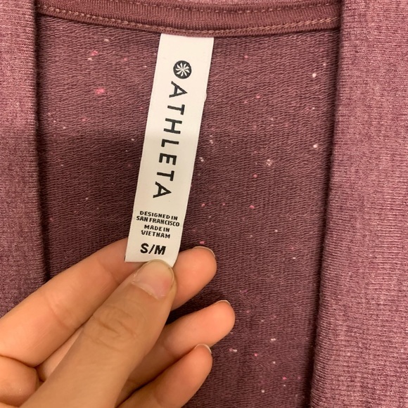 Athleta Textured purple short sleeve cardigan top S/M - Picture 3 of 6